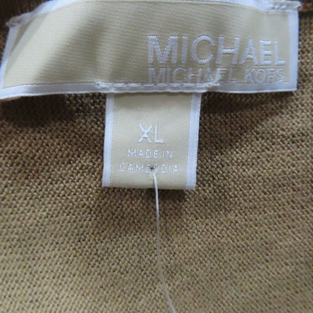 Michael Michael Kors Knitted Light Sweater Top XL Brown Textured Crew Neck NEW - Picture 7 of 10